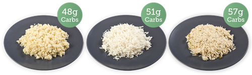 Cous cous - 48g carbs; Basmati rice - 51g carbs; egg fried rice - 57g carbs